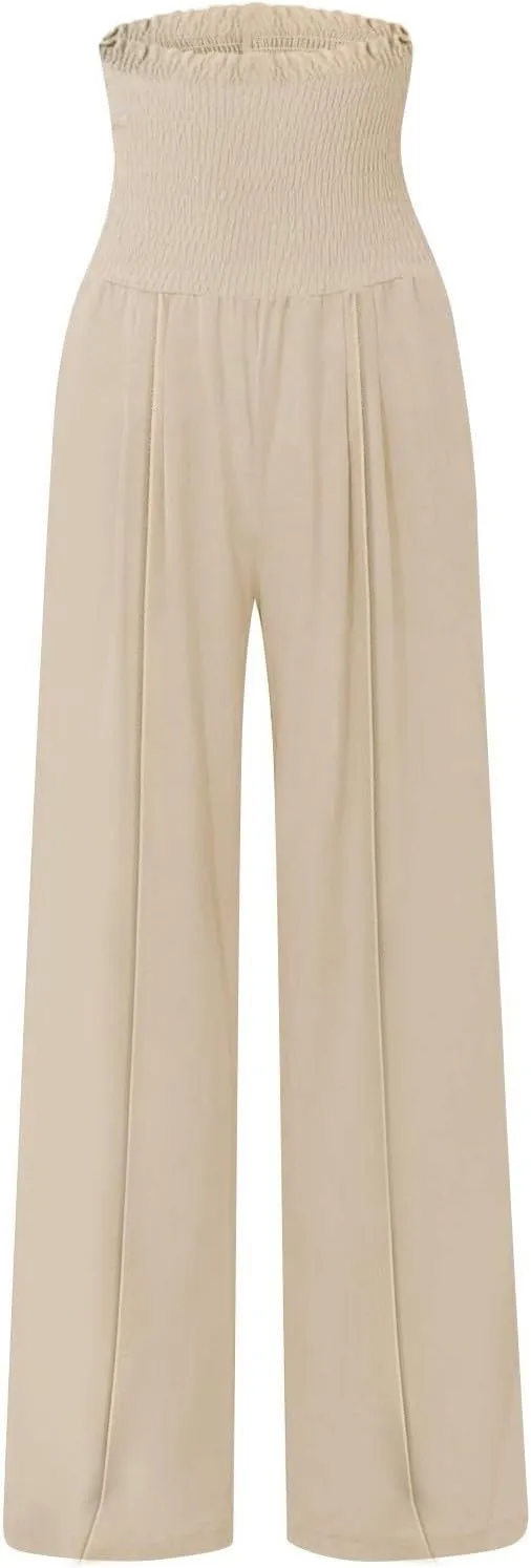 Wide Leg Cotton Linen Pants Women High Waisted Dress Pants Business Casual Work Pants Boho Palazzo Pants with Pockets