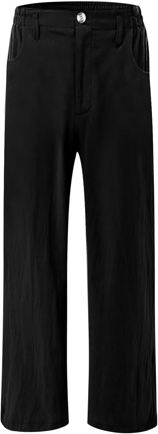 Wide Leg Cotton Linen Pants Women High Waisted Dress Pants Business Casual Work Pants Boho Palazzo Pants with Pockets