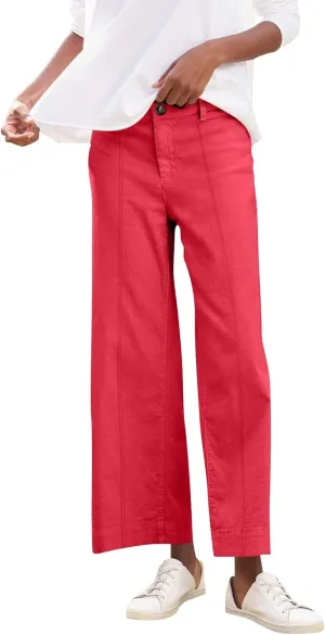 Wide Leg Cropped Pants for Women Elastic High Waist Wide Leg Linen Pants Summer Business Casual Pants with Pockets