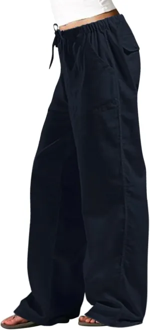 Wide Leg Pants for Women Plus Size Baggy Drawstring Long Cotton Linen Pants Summer Lounge Trousers with Pocket