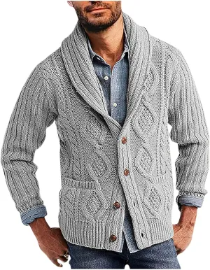 Winter Cardigan for Men Lightweight Button Down Sweaters V Neck Cable Knit Cardigan Casual Sweater with Pockets