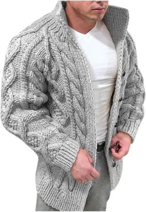 Winter Cardigan Sweater Men Cable Knit Cardigan Sweaters Button Down Knitted Sweater Stand Collar Sweaters
