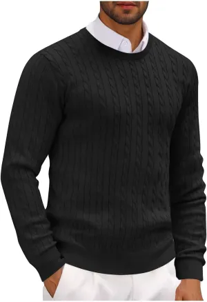 Winter Pullover Sweaters for Men Business Casual Crewneck Sweater Cable Knit Sweater Warm Long Sleeve Sweater