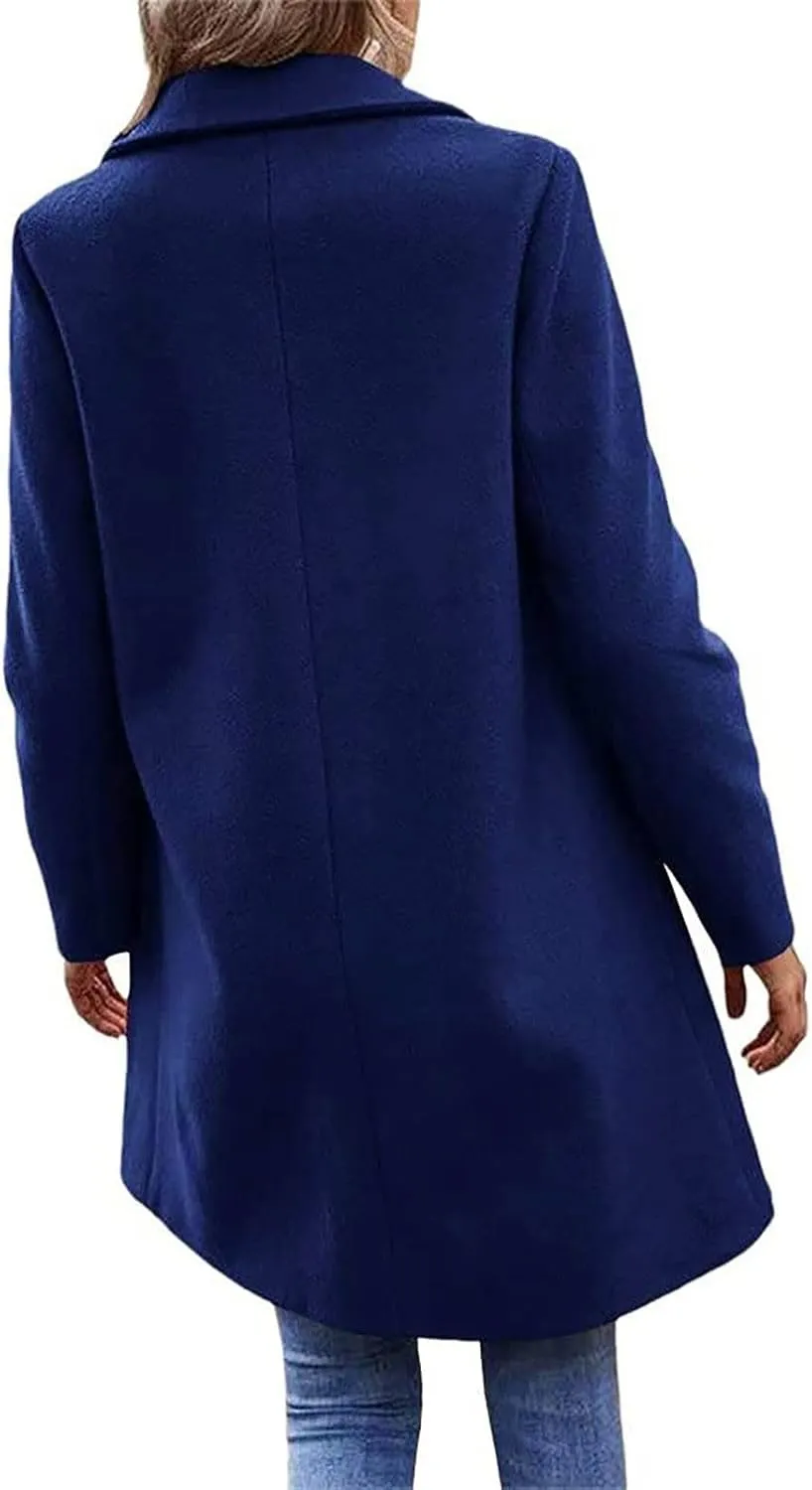 Wkishenl Women's Wool Blend Coat Fall Winter Fashion Lapel Collar Trench Coat Solid Color Single Breasted Jackets Outerwear