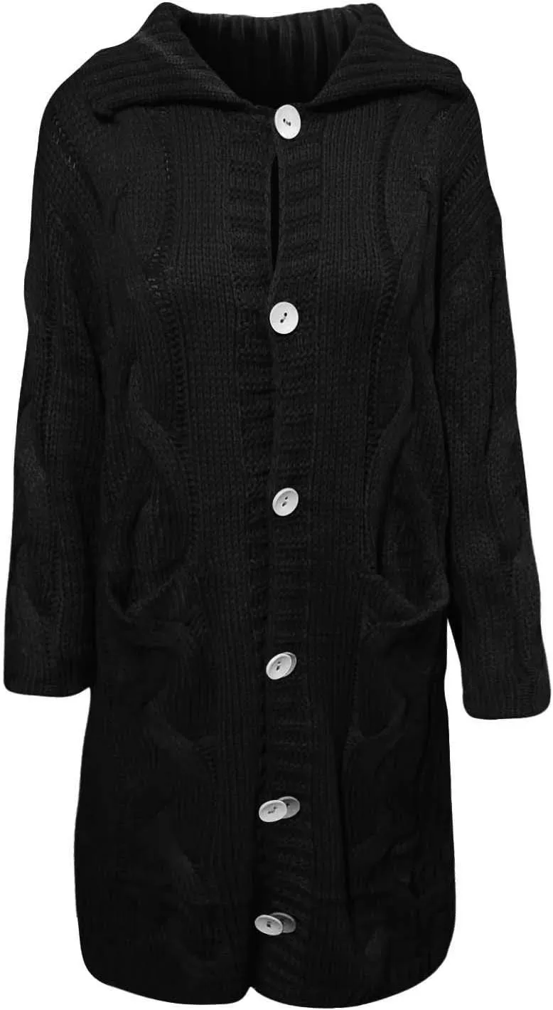 Women Cable Knit Cardigan Sweaters Oversize Chunky Warm Open Front Long Sweaters Trendy Button Outwear with Pockets
