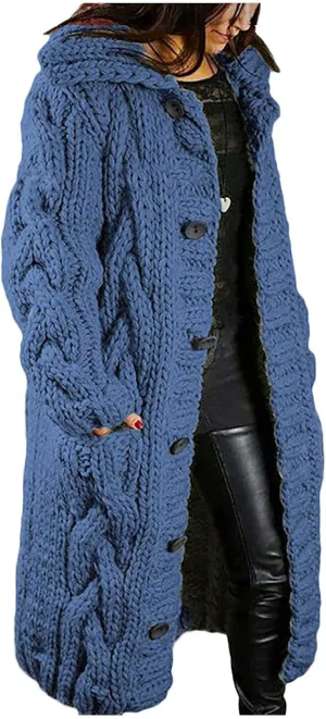Women Cable Knit Cardigan Sweaters Oversize Chunky Warm Open Front Long Sweaters Trendy Button Outwear with Pockets