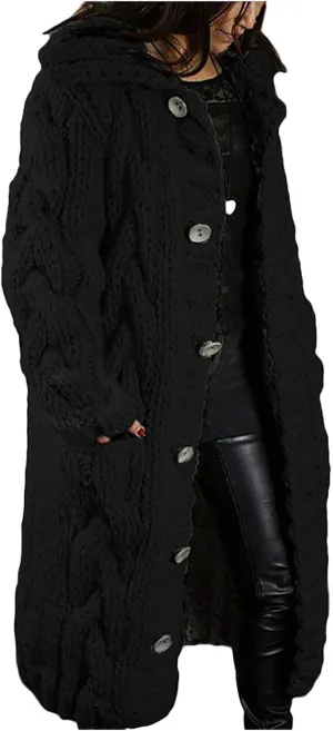 Women Cable Knit Cardigan Sweaters Oversize Chunky Warm Open Front Long Sweaters Trendy Button Outwear with Pockets
