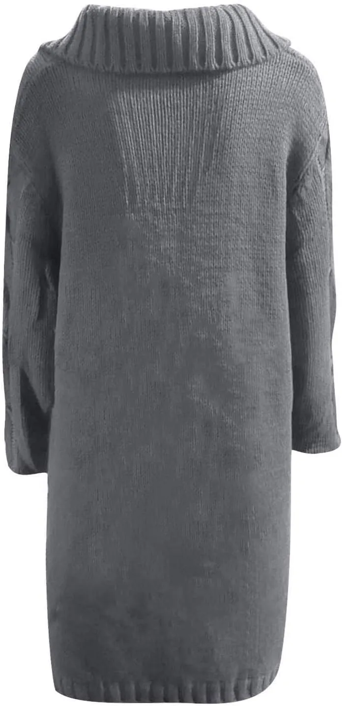 Women Cable Knit Cardigan Sweaters Oversize Chunky Warm Open Front Long Sweaters Trendy Button Outwear with Pockets