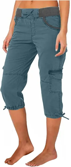 Women Capri Pants for Summer 2024 Casual Cotton Linen Plus Size Capris Lightweight Cropped Cargo Pants with Pockets