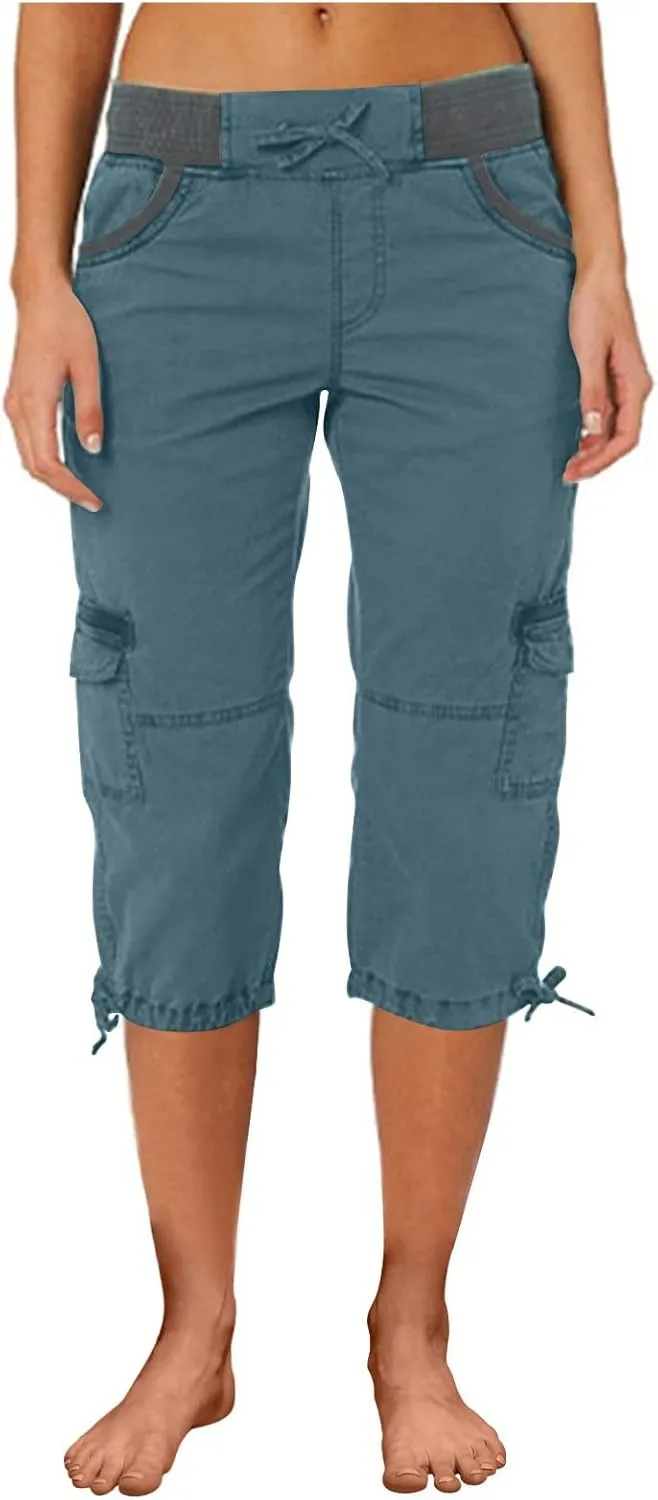 Women Capri Pants for Summer 2024 Casual Cotton Linen Plus Size Capris Lightweight Cropped Cargo Pants with Pockets