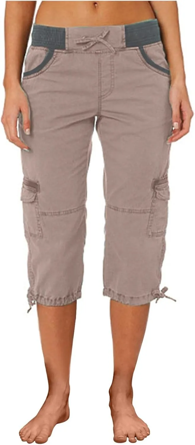 Women Capri Pants for Summer 2024 Casual Cotton Linen Plus Size Capris Lightweight Cropped Cargo Pants with Pockets