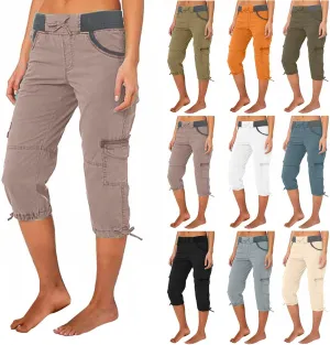 Women Capri Pants for Summer 2024 Casual Cotton Linen Plus Size Capris Lightweight Cropped Cargo Pants with Pockets