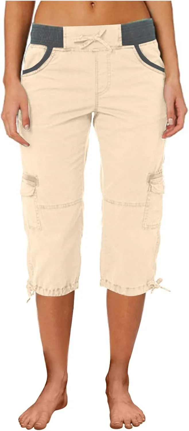 Women Capri Pants for Summer 2024 Casual Cotton Linen Plus Size Capris Lightweight Cropped Cargo Pants with Pockets