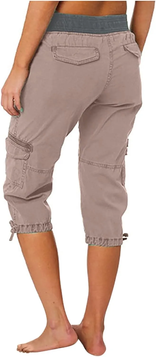 Women Capri Pants for Summer 2024 Casual Cotton Linen Plus Size Capris Lightweight Cropped Cargo Pants with Pockets