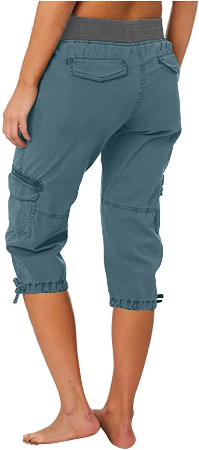 Women Capri Pants for Summer 2024 Casual Cotton Linen Plus Size Capris Lightweight Cropped Cargo Pants with Pockets