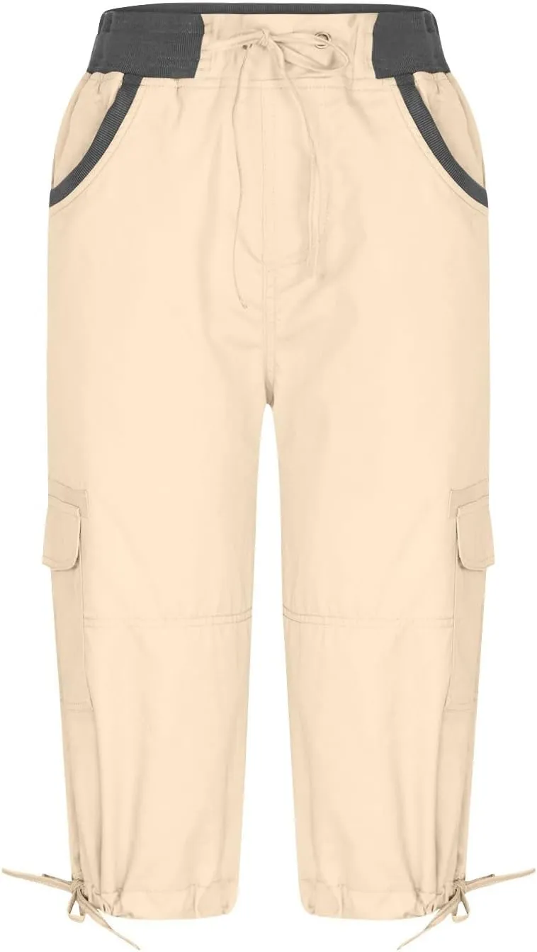 Women Capri Pants for Summer 2024 Casual Cotton Linen Plus Size Capris Lightweight Cropped Cargo Pants with Pockets