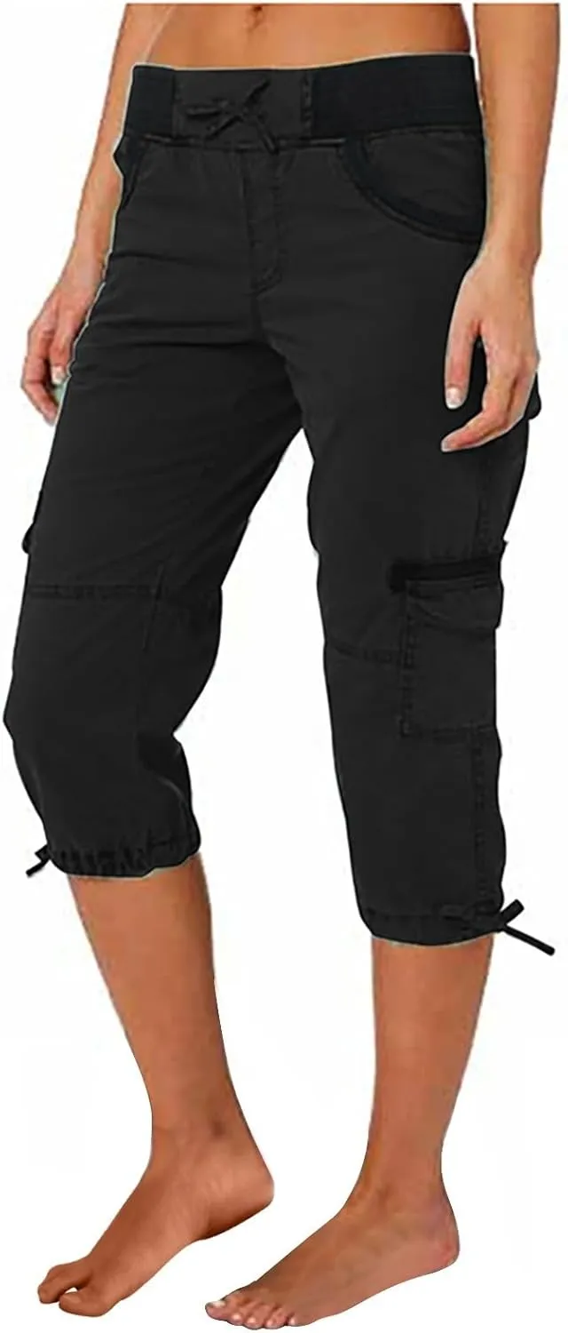 Women Capri Pants for Summer 2024 Casual Cotton Linen Plus Size Capris Lightweight Cropped Cargo Pants with Pockets