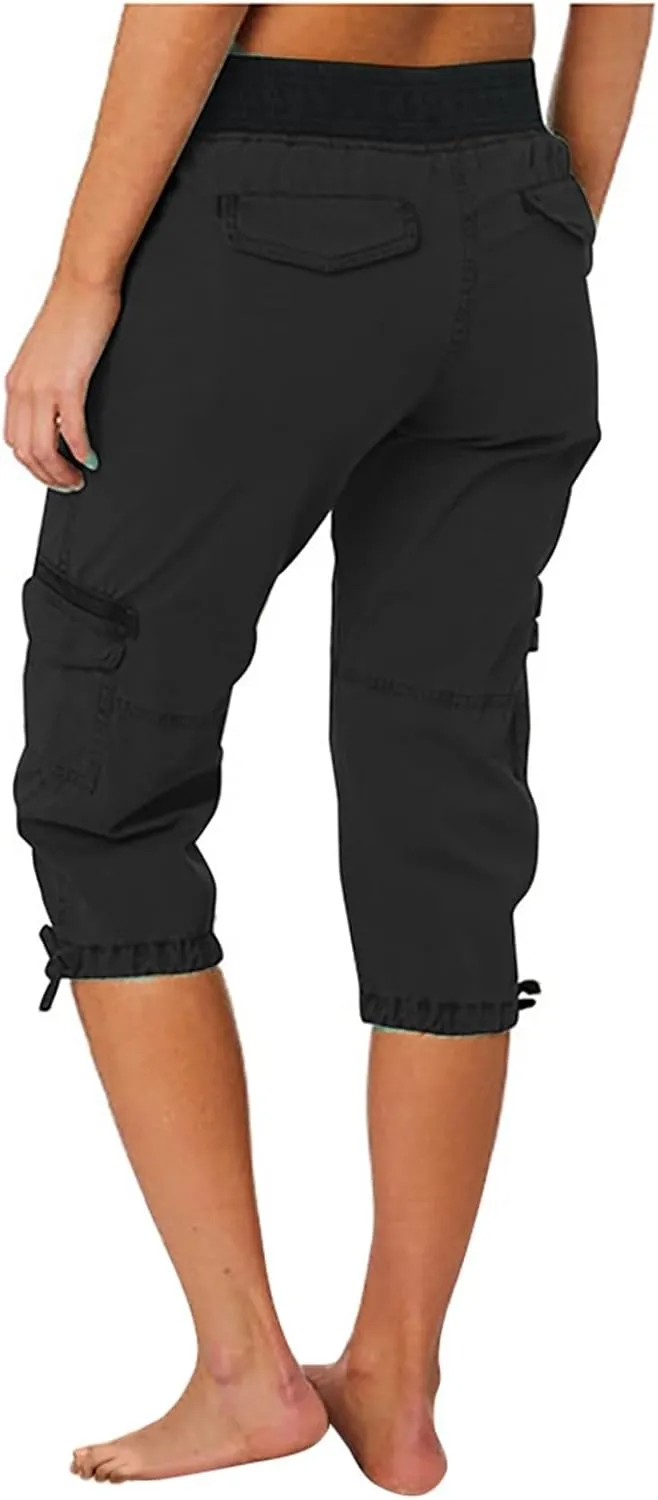 Women Capri Pants for Summer 2024 Casual Cotton Linen Plus Size Capris Lightweight Cropped Cargo Pants with Pockets