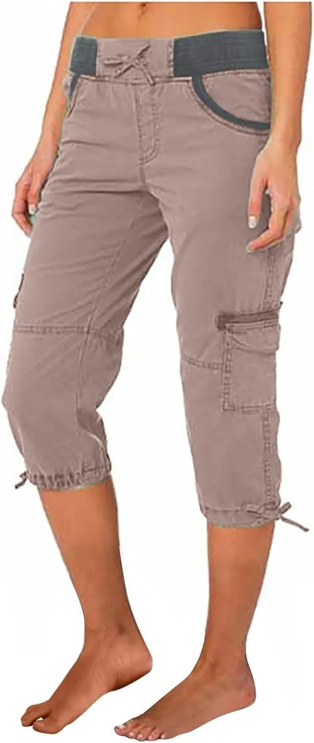 Women Capri Pants for Summer 2024 Casual Cotton Linen Plus Size Capris Lightweight Cropped Cargo Pants with Pockets