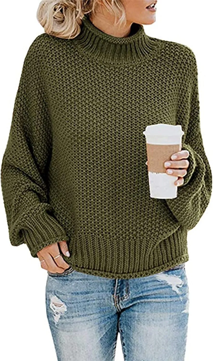 Women Casual Oversized Sweaters Turtleneck Batwing Long Sleeve Pullovers Lightweight Loose Chunky Knit Jumper Tops