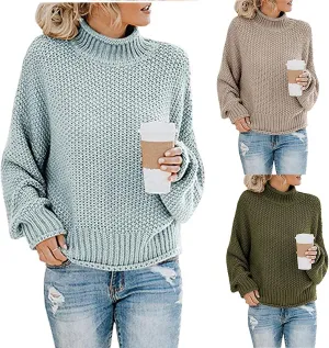 Women Casual Oversized Sweaters Turtleneck Batwing Long Sleeve Pullovers Lightweight Loose Chunky Knit Jumper Tops