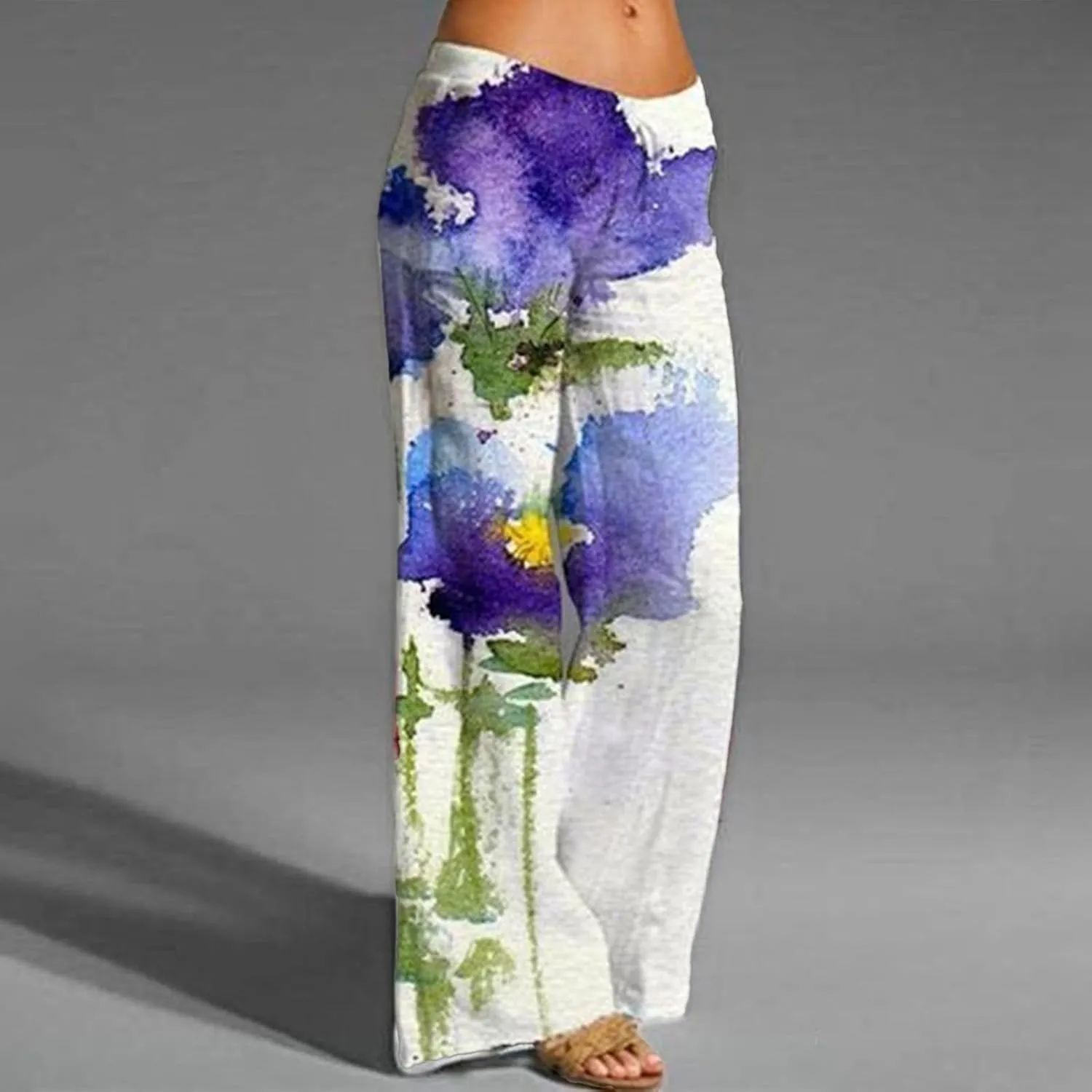 Women Linen Palazzo Pants 2025 Summer High Waisted Wide Leg Lounge Pants Pleated Beach Travel Trousers with Pocket