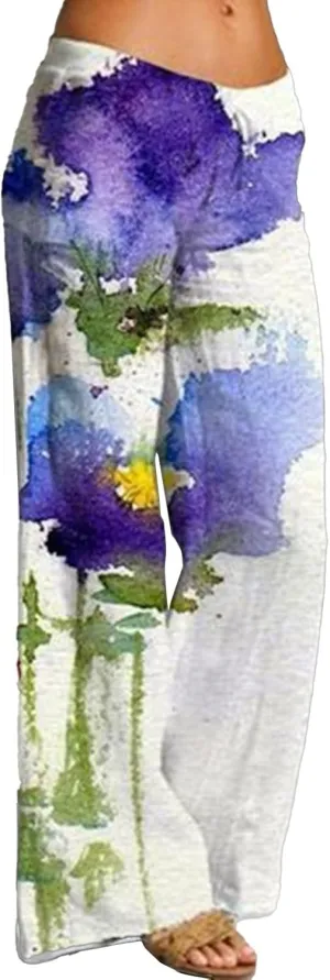 Women Linen Palazzo Pants 2025 Summer High Waisted Wide Leg Lounge Pants Pleated Beach Travel Trousers with Pocket