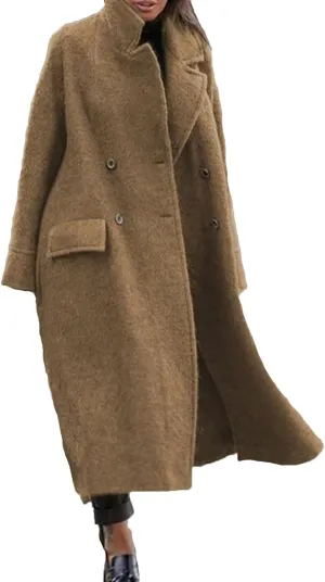 Women Long Sherpa Coat - Solid Loose Jackets Winter Fleece Button Cardigan Super Soft Comfy Blend Over Woolen Coats