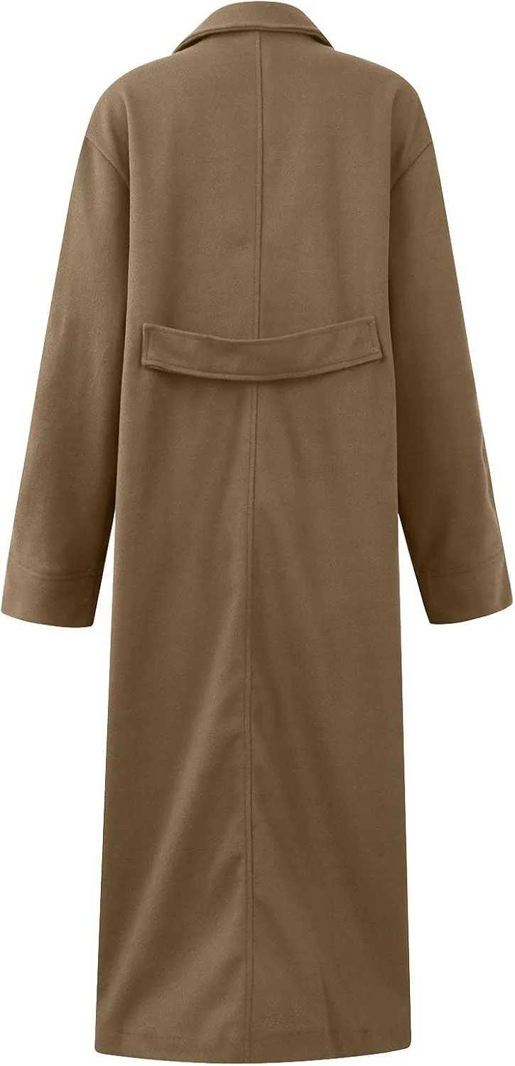 Women Long Sherpa Coat - Solid Loose Jackets Winter Fleece Button Cardigan Super Soft Comfy Blend Over Woolen Coats