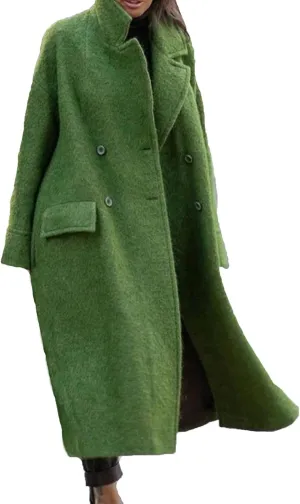 Women Long Sherpa Coat - Solid Loose Jackets Winter Fleece Button Cardigan Super Soft Comfy Blend Over Woolen Coats