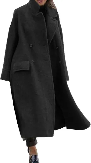 Women Long Sherpa Coat - Solid Loose Jackets Winter Fleece Button Cardigan Super Soft Comfy Blend Over Woolen Coats