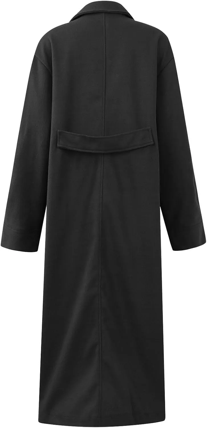 Women Long Sherpa Coat - Solid Loose Jackets Winter Fleece Button Cardigan Super Soft Comfy Blend Over Woolen Coats