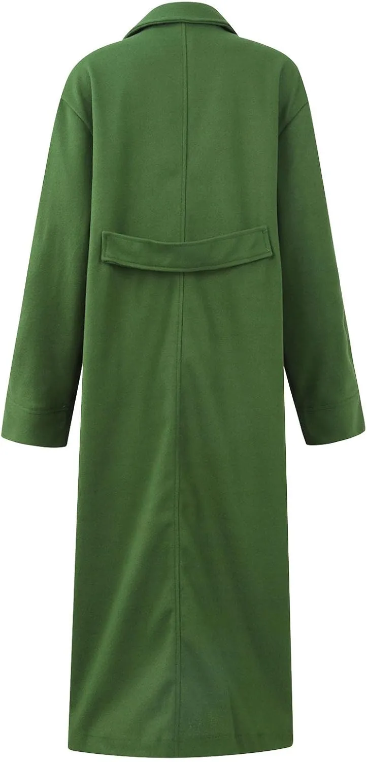 Women Long Sherpa Coat - Solid Loose Jackets Winter Fleece Button Cardigan Super Soft Comfy Blend Over Woolen Coats