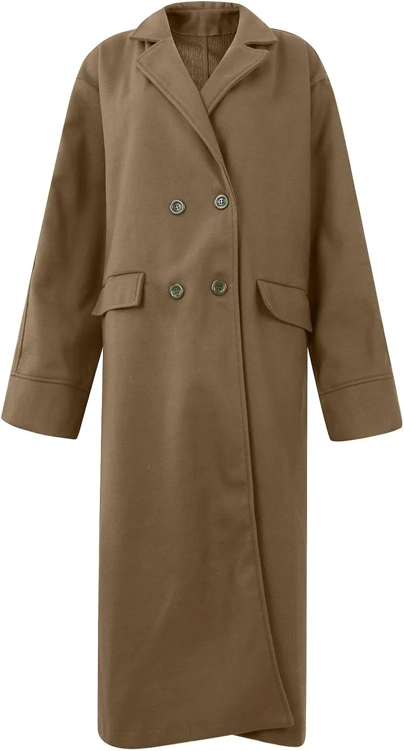 Women Long Sherpa Coat - Solid Loose Jackets Winter Fleece Button Cardigan Super Soft Comfy Blend Over Woolen Coats