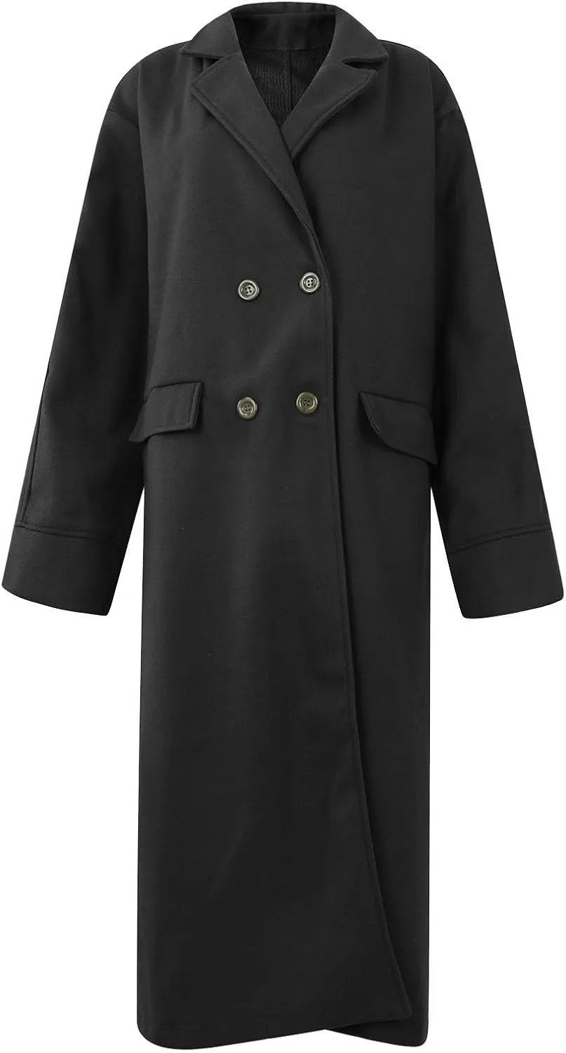 Women Long Sherpa Coat - Solid Loose Jackets Winter Fleece Button Cardigan Super Soft Comfy Blend Over Woolen Coats