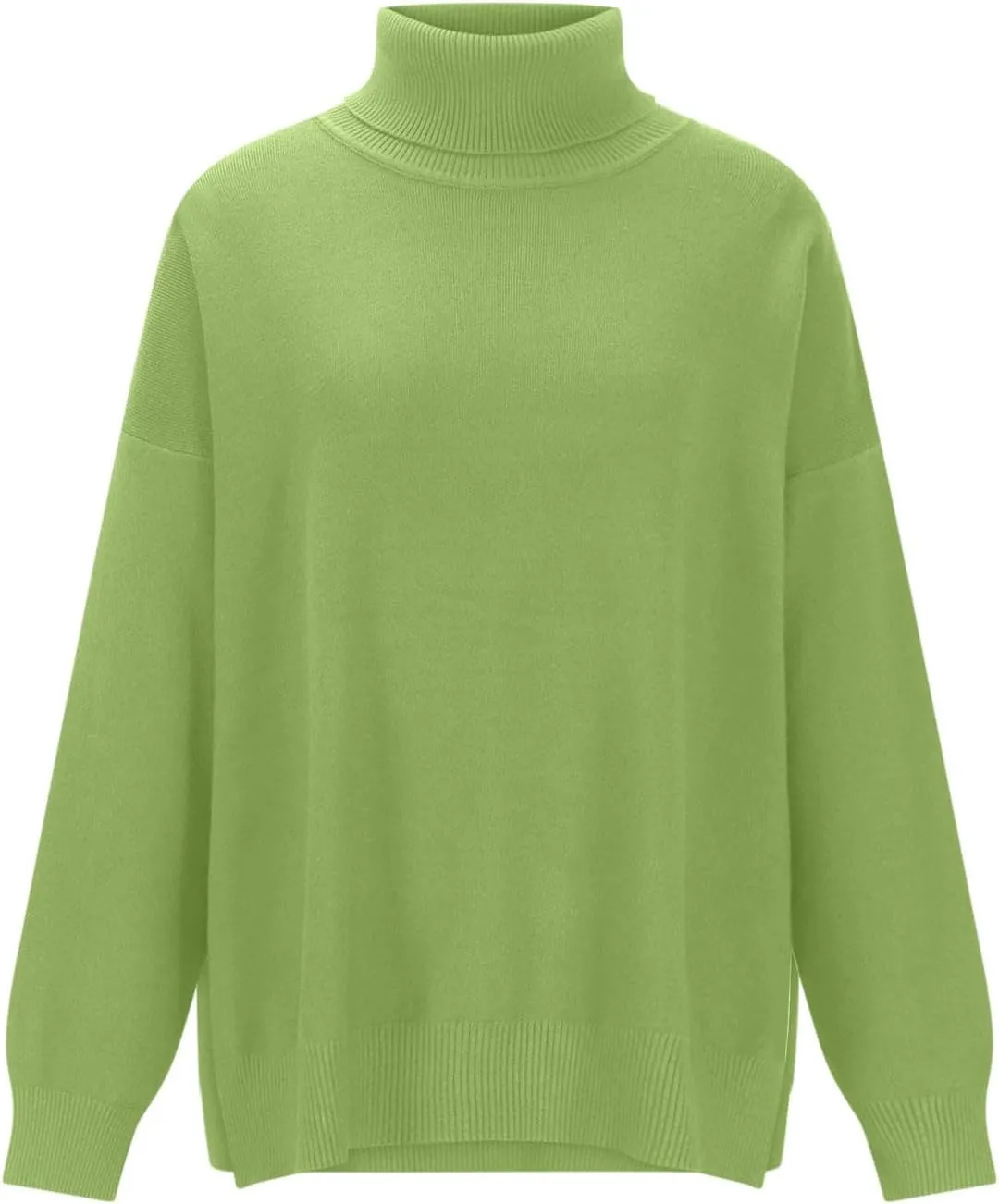 Women Oversized Turtleneck Sweater Classic Long Batwing Sleeve Split Hem Solid Pullover Sweater 2024 Trendy Clothes
