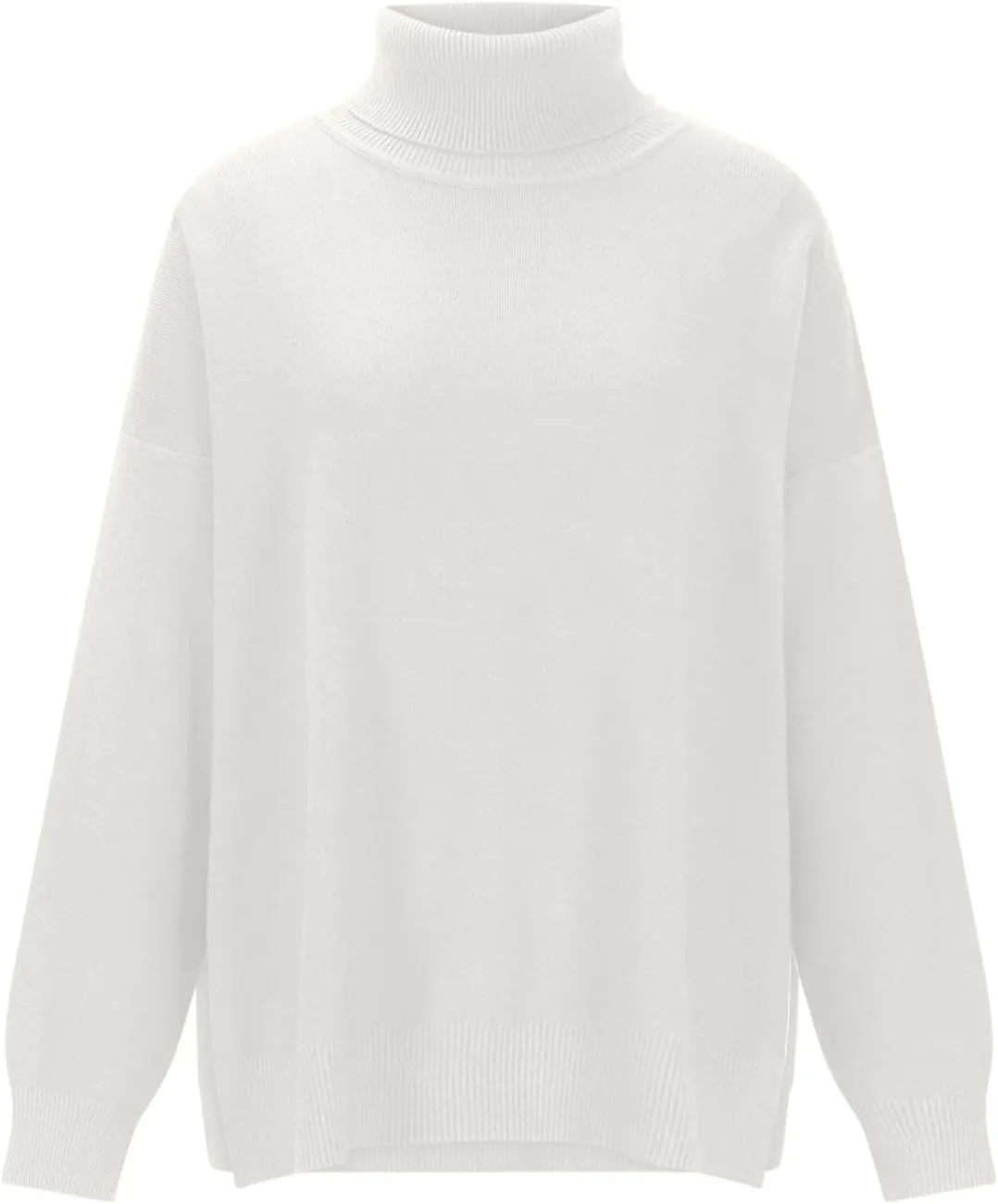 Women Oversized Turtleneck Sweater Classic Long Batwing Sleeve Split Hem Solid Pullover Sweater 2024 Trendy Clothes