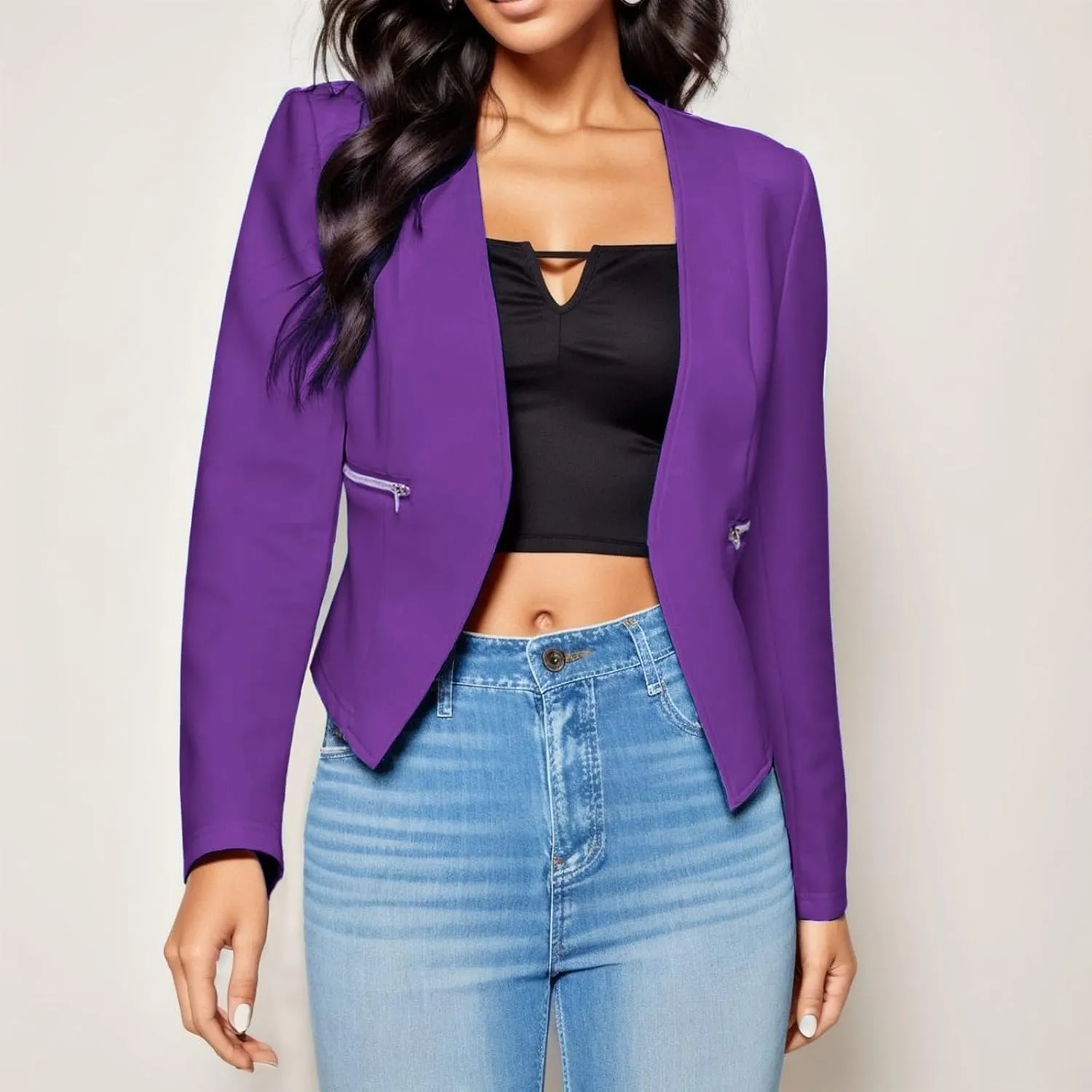 Women Petite Blazers 2024 Trendy Casual Puff Sleeve Bolero Shrug Open Front Cropped Suit Jackets Stylish Cardigan Coats