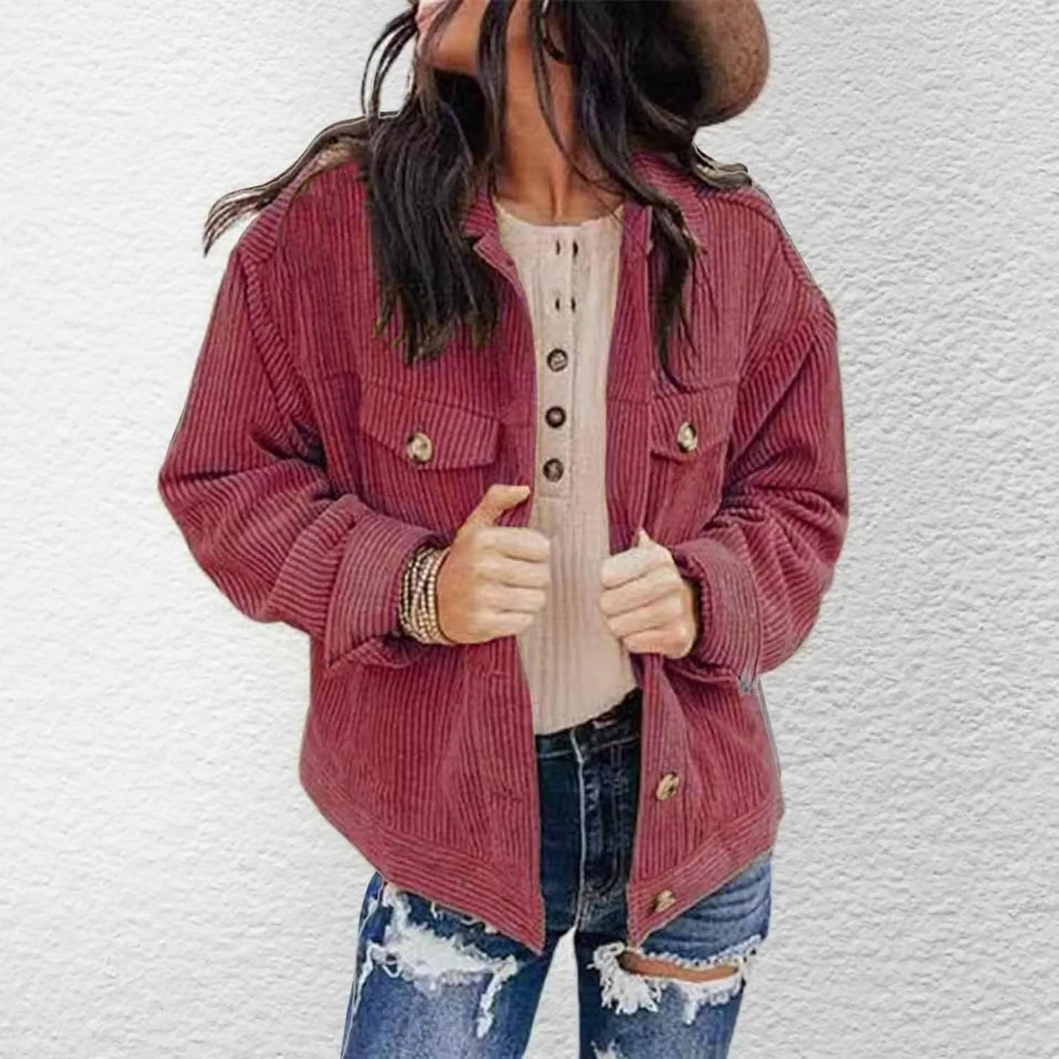 Women Solid Coat Pocket Long Sleeve Button Design Outerwear Fashion Coat Hooded plus Size Jackets for Women