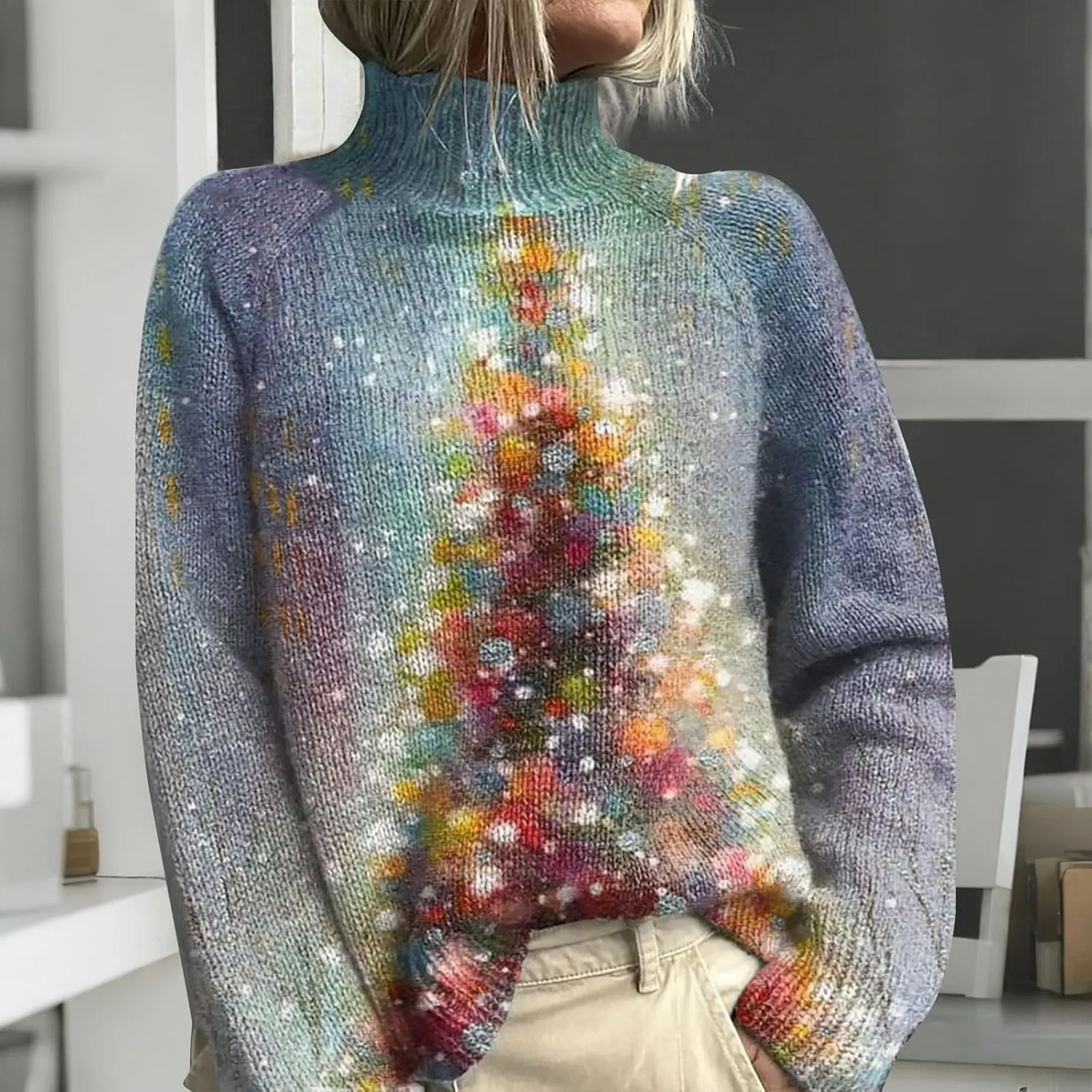 Women Turtleneck Sweater Cute Vintage Blouse Oversized Long Sleeve Ribbed Clothes Fall Winter Basic Knit Top