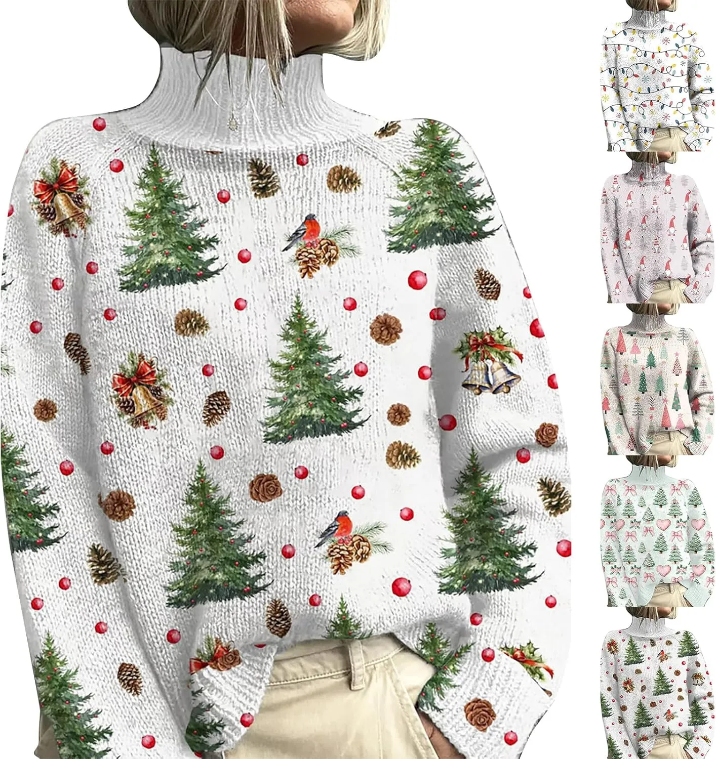 Women Turtleneck Sweater Funny Vintage Blouse Oversized Long Sleeve Ribbed Clothes Fall Winter Basic Knit Top