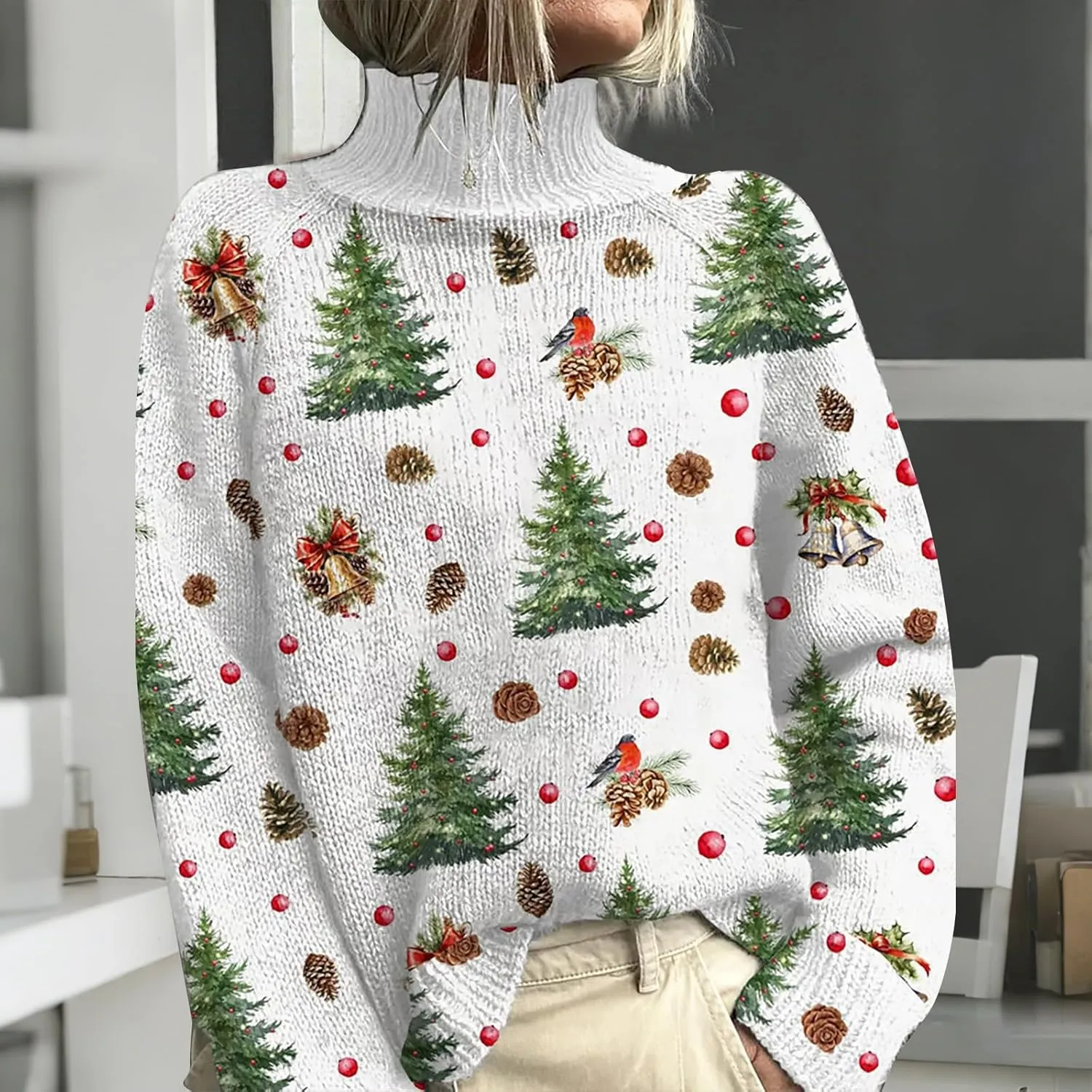 Women Turtleneck Sweater Funny Vintage Blouse Oversized Long Sleeve Ribbed Clothes Fall Winter Basic Knit Top
