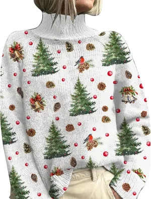 Women Turtleneck Sweater Funny Vintage Blouse Oversized Long Sleeve Ribbed Clothes Fall Winter Basic Knit Top