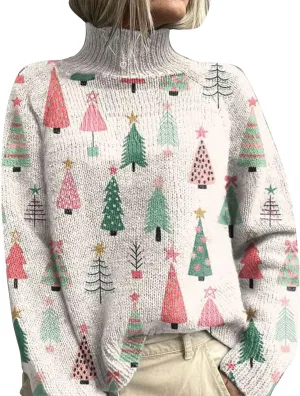 Women Turtleneck Sweater Funny Vintage Blouse Oversized Long Sleeve Ribbed Clothes Fall Winter Basic Knit Top
