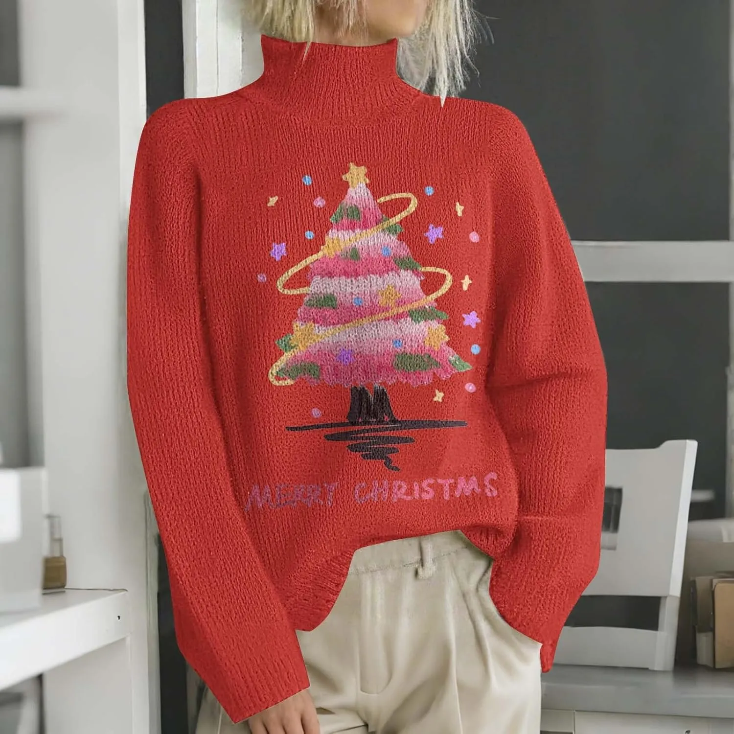 Women Turtleneck Sweater Long Sleeve Oversized Blouse Classic Casual Jumper Turtle Neck Fall Winter Basic Knit Top