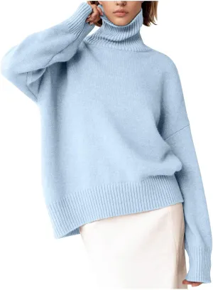 Women Turtleneck Sweaters Fashion Solid Long Sleeves Oversized Sweater Ribbed Knit Loose Casual Pullover Fall Tops