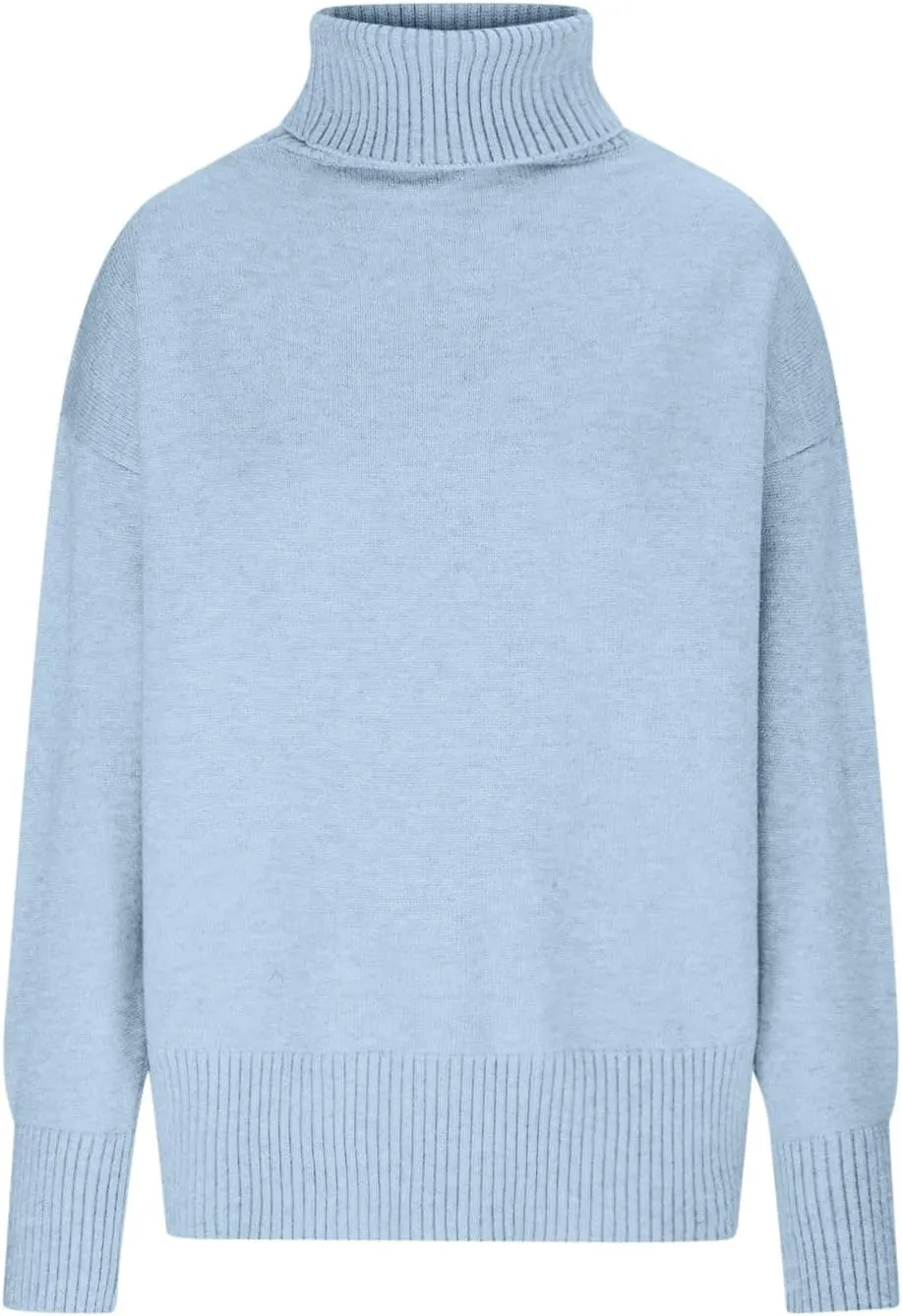 Women Turtleneck Sweaters Fashion Solid Long Sleeves Oversized Sweater Ribbed Knit Loose Casual Pullover Fall Tops