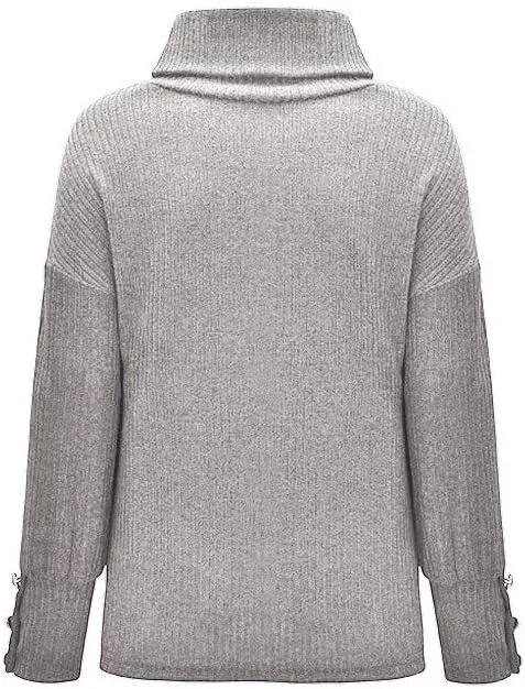 Womens 2023 Fall Turtleneck Oversized Pullover Sweaters Long Sleeves High Neck Ribbed Knit Sweater Cable Knit Jumper