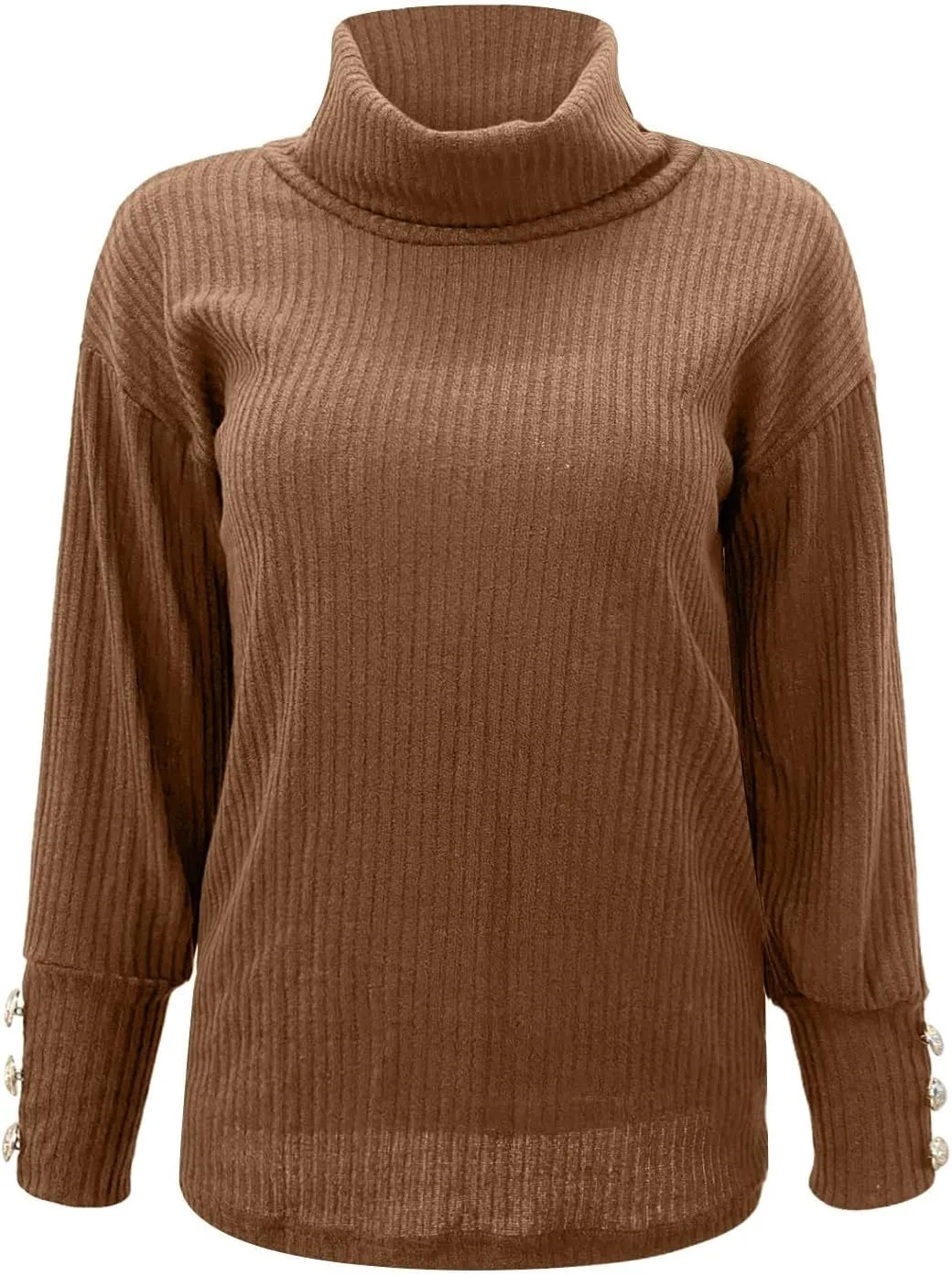 Womens 2023 Fall Turtleneck Oversized Pullover Sweaters Long Sleeves High Neck Ribbed Knit Sweater Cable Knit Jumper
