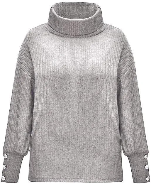 Womens 2023 Fall Turtleneck Oversized Pullover Sweaters Long Sleeves High Neck Ribbed Knit Sweater Cable Knit Jumper